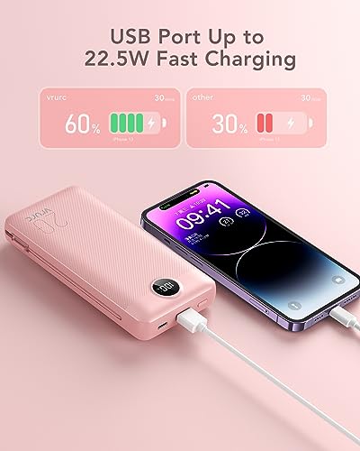 Vrurc Portable Charger 20000Mah, Fast Charging Power Bank Usb C,4 Output 2 Input Charging Bank Equipped With Led Display,Built-In Wall Plug And Cables,Cell Phone Replacement Battery For Smart Devices #TOP2