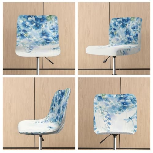 Image of Blue Flowers Bar Chair Stool Cover 2 Pack Stretch Chair Slipcover for Counter Height Bar Stool Anti-Scratches Spills Chair Covers
