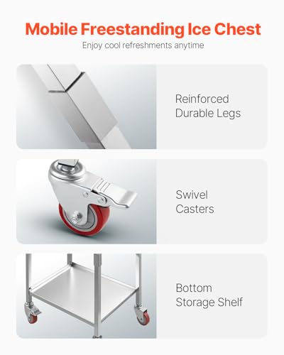 Image of VEVOR Commercial Ice Bin, Underbar Ice Bin, Stainless Steel Ice Chest with Sliding Lid, Bottle Holders, Adjustable Bullet Feet, Cooler Cart Cocktail Unit for Bar Restaurant Pub
