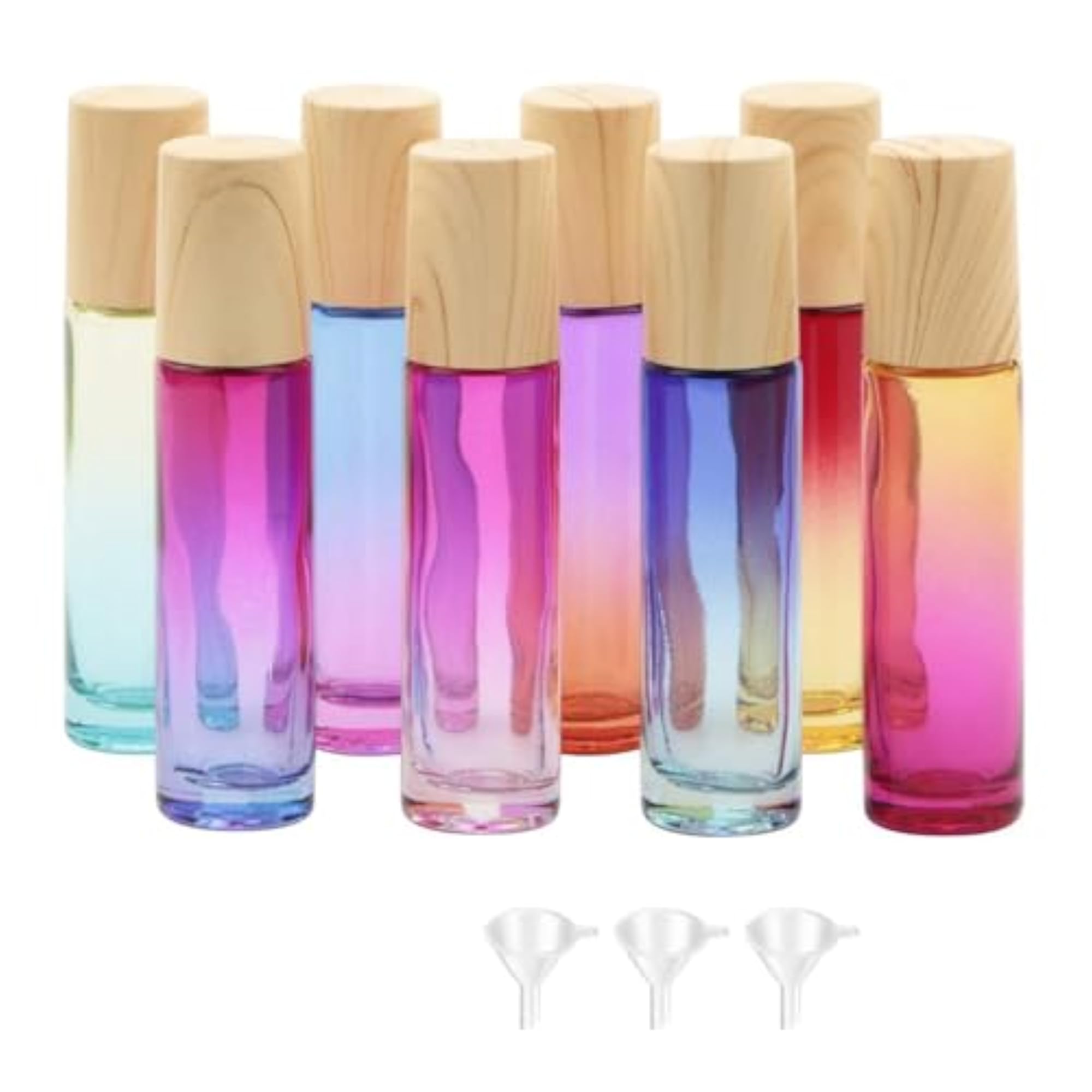 1/3 Oz Gradient Empty Refillable Glass Roller Bottles, 8 Pack