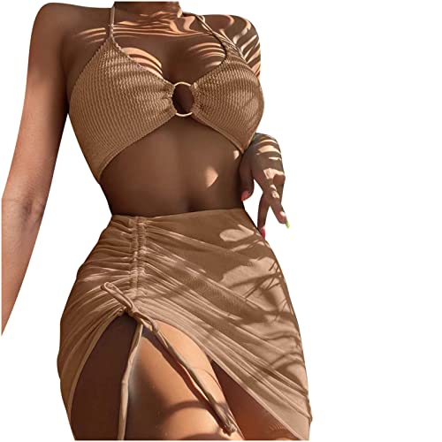 Bikini dos nu 3 pièces pour femme avec jupe amovible pour maillot de bain d'été