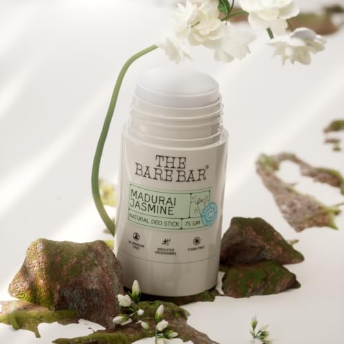 Image of The Bare Bar Madurai Jasmine Natural Deodorant Stick 75g | Up to 24-Hour Odour Control | Long-Lasting Freshness | Aluminium-Free, Baking Soda-Free | No White Marks, No Staining | For Men & Women