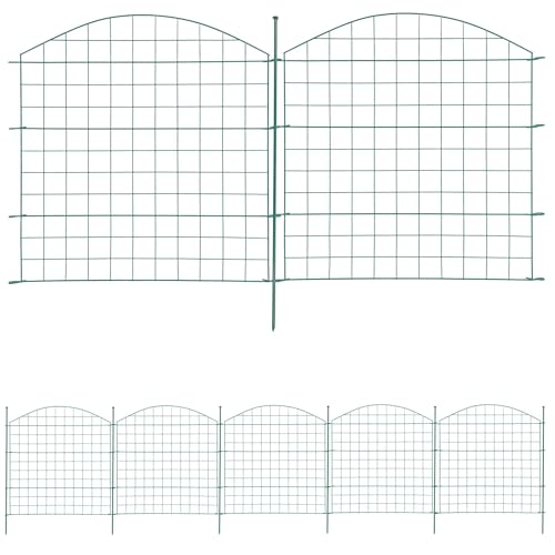 Wiltec Gartenzaun Set mit 5 Elementen grün, Teichzaun mit Oberbogen, Maschendrahtzaun 770 x 8 x 780 mm, Steckzaun leichte Montage, pulverbeschichtet & korrosionsbeständig