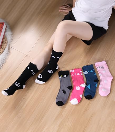 Image of SDBING Womens Cat Socks Cute Gifts Animal Soft Breathable Thin Cotton Casual Crew Socks 5 Pairs