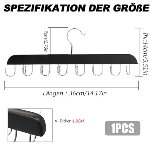 Gürtelhalter Kleiderschrank,1 Packung Gürtel Aufbewahrung 360°Drehbar Holz Krawattenhalter Gürtelbügel mit 14 Haken Kleiderbügel Haken für Schals,Krawatten,Gürtel,Schrank-Organizer