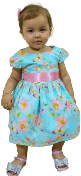 Vestido Infantil Premium Estampado, Borboletas, Tecido Nobre, Zíper, forrado, 6 Meses a 6 Anos