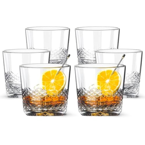 LEMONSODA Crystal Cut Old Fashioned Whiskey Glasses - Set of 6 - With Premium Gift Box - 10oz Premium Lead-Free Crystal Glass Tumbler For Drinking Bourbon, Scotch, Cognac - Housewarming Gifts