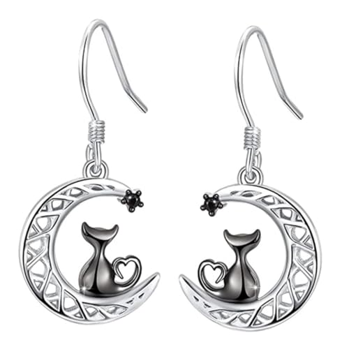 Boucles d'oreilles pendantes chat lune : le présent de fête idéal