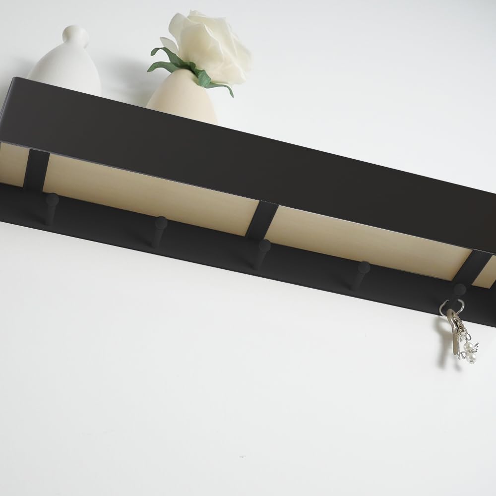 Appendiabiti da parete con ripiano, portachiavi con ripiano, 43,5 cm, moderno portachiavi come corridoio per la parete, per corridoio, camera da letto e soggiorno (nero)