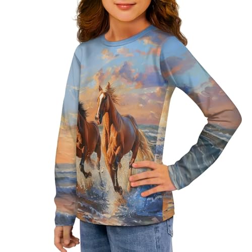 Image of Long Sleeve Shirts for Girls Casual Crewneck Tops Fall Winter Outfits for 3-16 Years Old