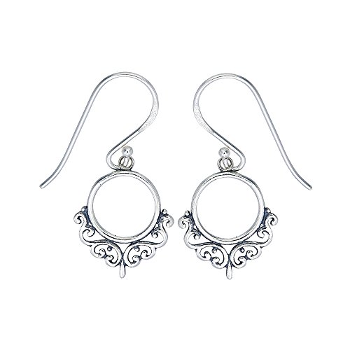 Boma Jewelry Sterling Silver Balinese Style Filigree Circle Dangle Earrings