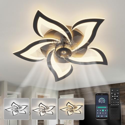 YUNLONG Ventilador Techo con Luz y Mando a Distancia Silencioso Negro Lampara Ventilador Techo Dormitorio Motor DC Reversible Memoria Regulable Plafon Led Ventilador con 6 Velocidades Verano Invierno
