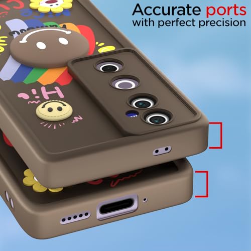 Image of Pikkme Back Cover for Vivo V40 5G / V40 Pro 5G / T3 Ultra 5G | Soft Silicone| Cute Rainbow Smile & 3D Cartoon Flower Design | Shockproof Raised Camera Protection Bumper Case (Brown)