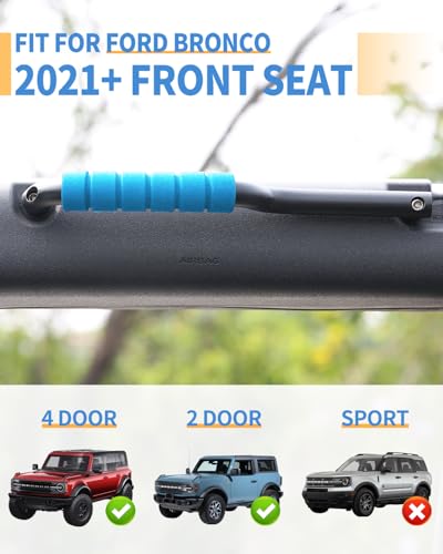 Image of ROADER Bronco Front Grab Handles for 2021 2022 2023 Ford Bronco 2 /4 Door Roll Bar Grip Handles, Upgraded Non-Slip Aluminum Blue Handles Bronco Interior Accessories (Not Fit Rear Seat)