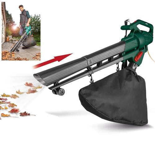 FVPJUXSG Soplador De Hoja Eléctrica 3 En 1, Aspiradora De Hoja, Mulcher, 3000w Alta Potencia, Velocidad Ajustable, Bolsas 10.6gal, Liviano con Ruedas Y Correa para El Hombro para Patio, Césped, Patio