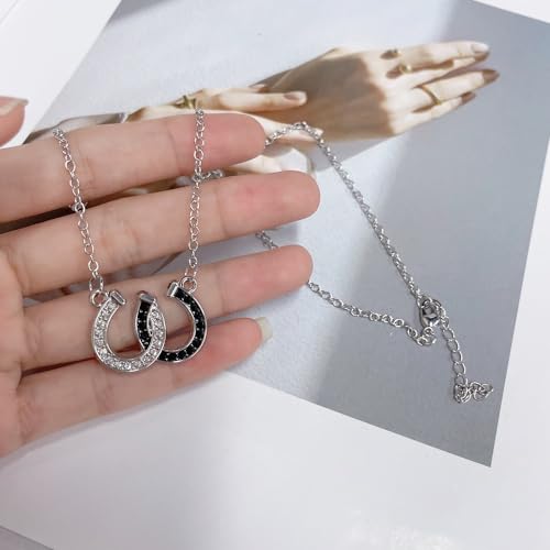 Double Horseshoe CZ Choker Necklace for Women Girls Dainty Silver Plated Lucky Clear Black Crystal U Shaped Pendant Necklaces Adjustable Chain Minimalist Fashion Trendy Jewelry Christmas Gift3
