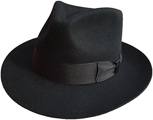 Classic Black Men's Wool Felt Godfather Gangster Mobster Gentleman Fedora Hat (XL= 61cm (7 5/8))