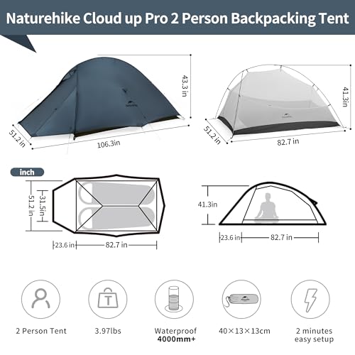 Image of Naturehike Cloud-Up 2 Person Tent Lightweight Backpacking Tent with Footprint - Free Standing Ultralight Camping Hiking Backpack Tents Two Person Tent