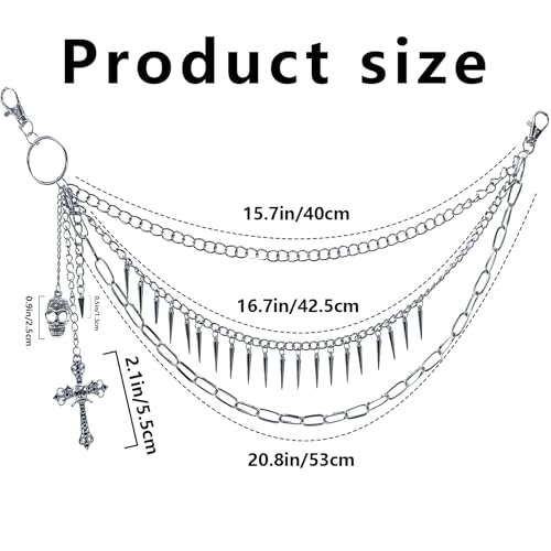 Jean Chain, DIY Layered Wallet Chain for Men Women, Biker Cross Chains for Pants, Rock Jeans Chain with Rivet, Hip Hop Punk Goth Accessories4