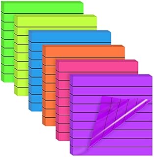 6 Pack Transparent Sticky Notes, Clear Lined Sticky Notes Self-Stick Sticky Notes with Lines Waterproof Translucent Notes Pads for School Office Meeting Home Book Notes (3X3 inch, 300 Sheets)