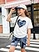 Voxikidio Girls Clothes Summer Heart Print Tight-Fit 2 Piece Short Set Fashion Tween Outfits Girls Clothing Blue Szie 9-10
