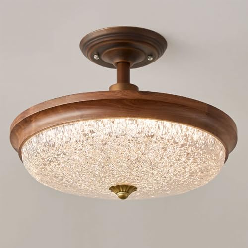 Plafonnier LED bois de noyer 45cm pour illuminer une buanderie moderne