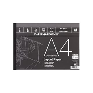 Daler-Rowney Graphic Series 45gsm A4 Layout Paper Pad Glued 1 Side, 80 White Sheets, For Professional Artists & Students