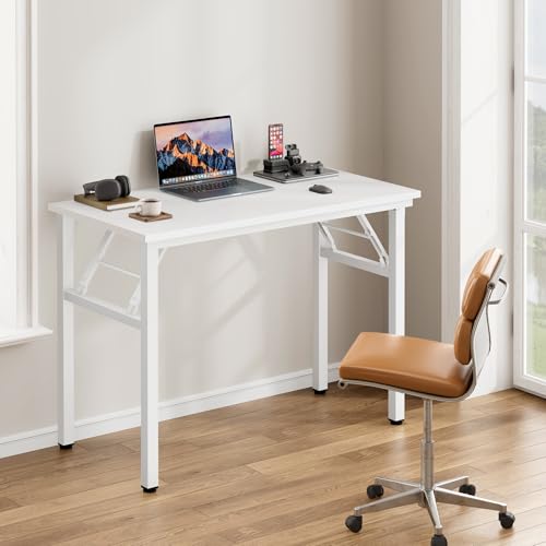 Image of Need Office Computer Desk 35.8 Inch Sturdy Folding Laptop Table White | White Frame Writing Gaming Work Table /Foldable Home Office Desk /Sewing Table, No Assembly Required