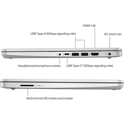 Image of HP 14 inch HD Laptop | Back to School Limited Edition with 1 Year Microsoft 365 | Intel Quad-Core Processor | Long Battery Life | w /WOWPC Bundle | Windows 11 (Natural Silver, 32GB RAM | 576GB Storage)