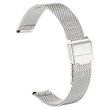 QUARKZMAN Cinturino Orologio in Maglia Acciaio Inossidabile 14mm Cinturini Orologio in Metallo Sgancio Rapido Regolabile Sostitutivo Smartwatch Uomo Donna, Argento