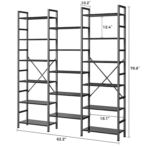 Image of SUPERJARE Triple Bookshelf, Bookcase with 17 Open Display Shelves, Wide Book Shelf Book Case for Home & Office, 6 Tier, Black, ABC003B