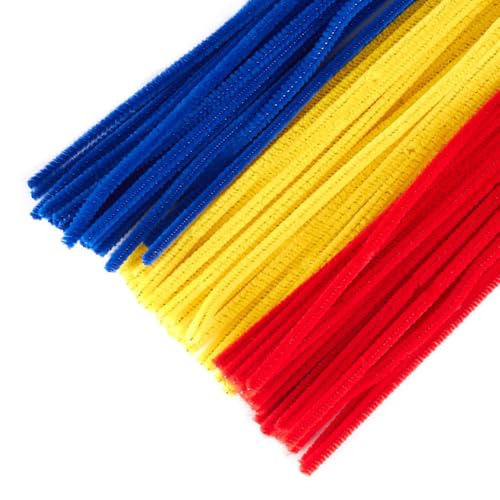 Image of 300Pc Set Tri Color Combo Pipe Cleaners Craft, Pipe Cleaners Chenille Stem Fuzzy Sticks Craft Supplies for flowers making, Home DIY (Blue, Red & Yellow)