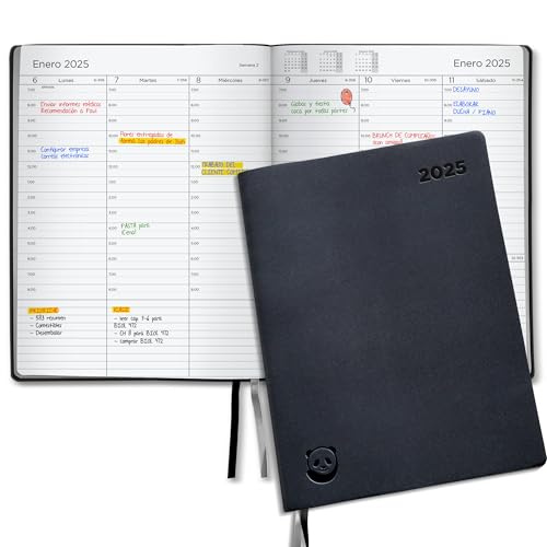 Agenda 2025 Premium de Smart Panda - A4 Planificador 2025 Semana Vista, Plata - Tapa Blanda, Caja de Regalo - Intervalos de 30 minutos - Calendario Anual, Diario - en Español