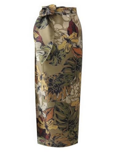 ebossy Women's Elegant Floral Print Long Satin Skirts Knot Side High Waist Bodycon Boho Wrap Skirts2