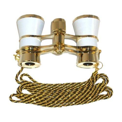 HQRP Theaterglas/Opernglas 3 x 25 mit zentralem focus Weißer Perlmutt mit Goldener Zierleisten von mit Neue Technologie Kristallklar Optik (KKO)