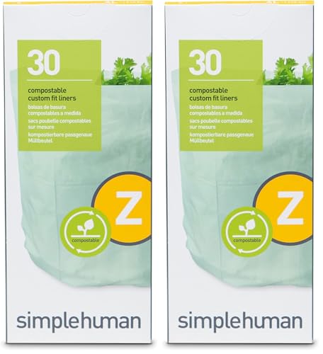 Image of simplehuman Code Z Compostable Custom Fit Liners, Certified Compostable Trash Bags for Compost Caddy, Plant-Based PVOH Plastic, Backyard or Commercial Composting, 4 Liter / 1 Gallon (Pack of 60)