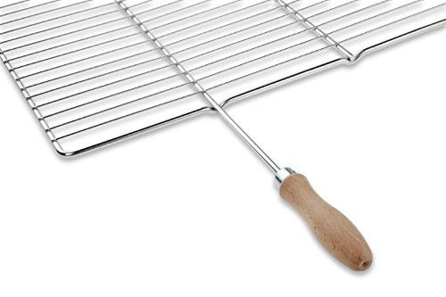 DEOS Griglia in Acciaio Inox Europeo 67x40cm - Griglia Barbecue per Caminetti e Giardini - Maniglie in Legno - Graticola BBQ Inox AISI 304 - Ideale per Camino a Legna e Barbecue da Balcone