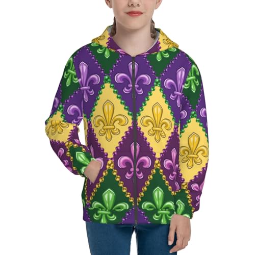 Mardi Gras4 Kids Pullover Hoodies Boys Zip Up Sweatshirts Girls Athletic Clothes with Pocket3