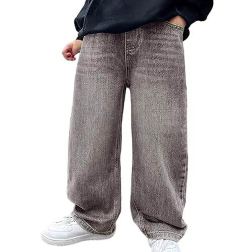 Générique Jean Baggy Garçon avec Poches Cargo, Pantalon Ample Taille Élastique, Jean Vintage Décontracté Jambe Droite Large, Pantalon Enfant Style Streetwear Y2K pour Ado et Garçon
