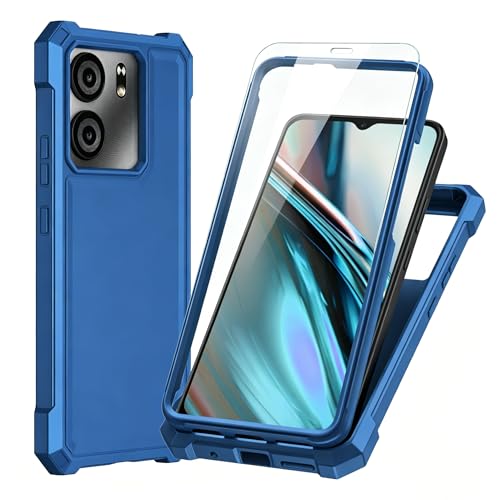 Lozeguyc for BLU View 5 B160V Case with Screen Protector Full Body Protection Front PC Back Soft Silicone Bumper Heavy Duty Protection Shockproof Phone Case for BLU F5 5G Blue