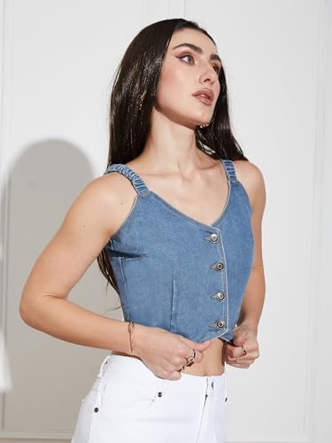 Image of Miss Chase Women's Round Neck Half Sleeves Cotton Lace and Pearl Detailing