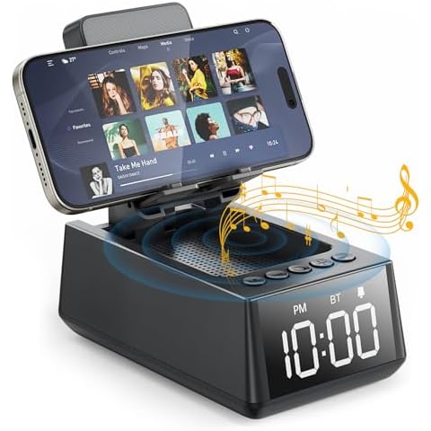 Presents for Men/Women, Cell Phone Stand with Wireless Bluetooth Speaker, 12H Time Display Unique Presents for Him, Husband, Boyfriend, Dad, Her, Wife, Mom, Cool Multi Functional Gadget (Crow Black) Cover
