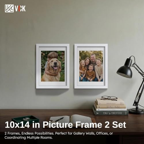 Image of VCK 10x14 Frame 2 Pack, White Wood, 8.5x11 Mat, Glass, for Picture Print