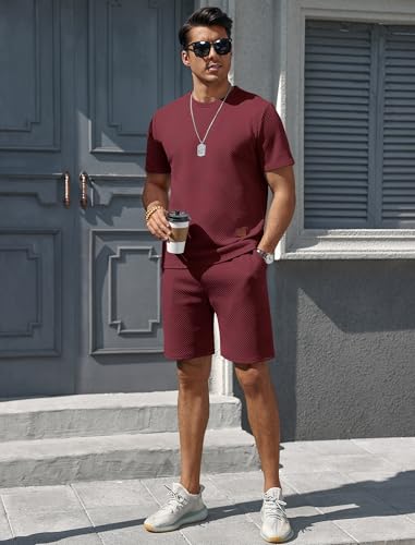 Vssjavun Men's Track Suits 2 Piece Outfits Casual Short Sleeve Shirt and Shorts Set Sweatsuit Summer Tracksuit