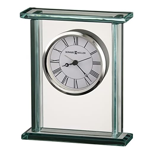 Howard Miller Cooper Table Clock 645-643 – Beveled Glass Panels, Glass Crystal Timepiece, Black Hands & Roman Numerals, Modern Home Décor, Quartz Movement