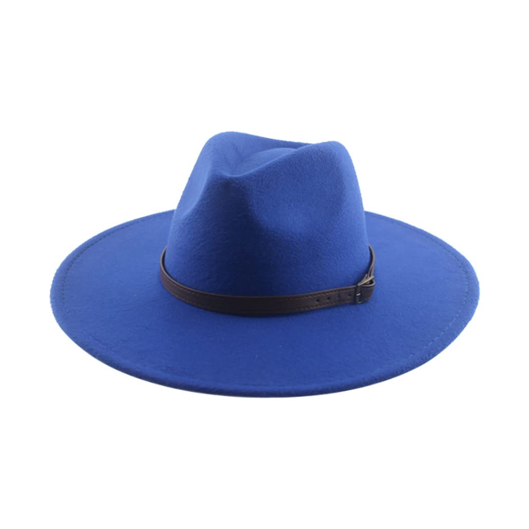 keusyoi Sombreros para mujer y hombre, sombrero de fieltro de invierno para hombre, sombrero de ala grande, 9,5 cm, banda de cinturón, casual, gorra Panamá sólida