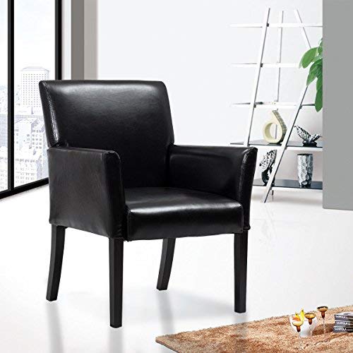 Giantex Leather Reception Guest Chairs W/Padded Seat And Arms Ergonomic Mid-Back Office Executive Side Chair For Meeting Waiting Room Conference Office Guest Chairs, Black #TOP4