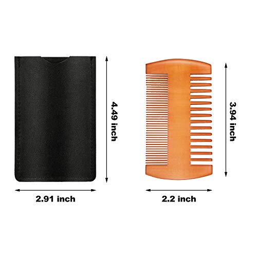 3 Pieces Beard Comb Natural Sandalwood Wooden Mustaches Combs Dual Action Teeth Beard Comb With 3 Pieces Pocket Faux Leather Case For Beards Mustaches (Yellow) #TOP1