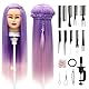 Trainingsköpfe, 28 inch Frisierkopf 100% Synthetikfaser-Haar Übungskopf, Frisurenkopf Ausbildung Kopf Mit Halter + DIY Haar Styling Braid Set (Lila rosa)