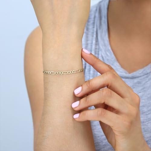 Nuragold 10k Real Yellow Gold Figaro Link 3.5mm Chain Bracelet or Anklet (7"-9") Italian Jewelry for Men & Women3